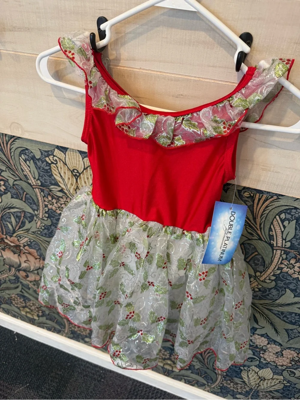 NEW! Double Platinum Christmas Holiday ballet costume, red holly, MC